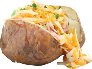 Patata asada de guarnición con queso gratinado