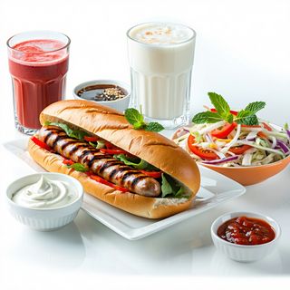 Сандвич с карначе и сос  + салата Лютеница / Колсло + Айрян