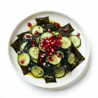 Ensalada de algas con pepino y granda