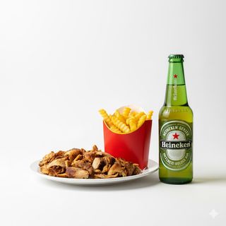 Piatto carne grande & patatine piccole + Heineken 33 cl