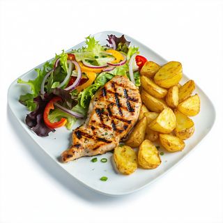 Combinado Con Pechuga Con Papas Y Ensalada