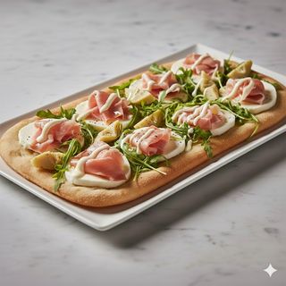 Salmone, rucola, mozzarella e maionese in teglia