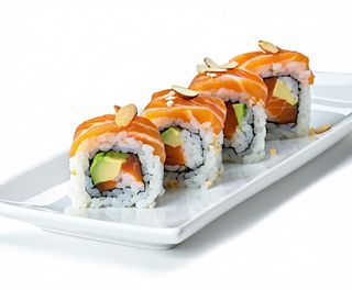 U15. Uramaki salmone e branzino con mandorle