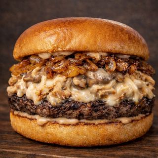 Hamburguesa de pollo y champiñones