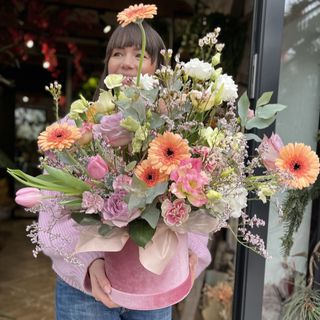 Kwiatowe pudełko/box wielokolorowy z kwiatów sezonowych rozmiar XL