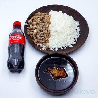 rice and beans, stew, beef and pet coke