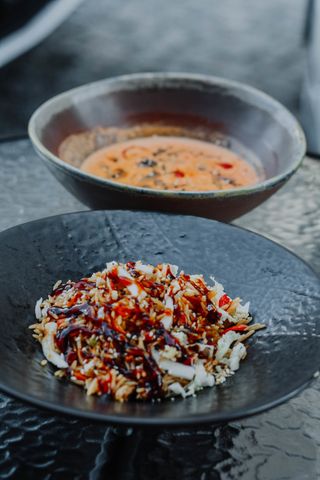 Udon or rice and soup to choose from