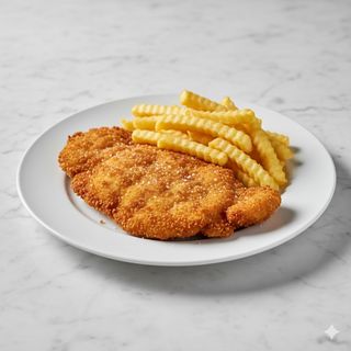 Cotoletta di pollo con patate fritte