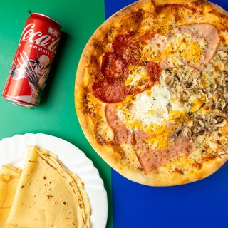 Quattro Stagioni pizza 32cm + Palačinka sa eurokremom + Coca-Cola 2l