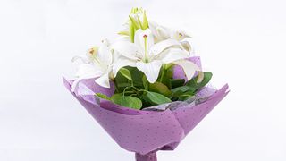 Buket od tri bela ljiljana otvorena