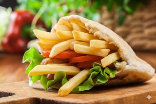 Pita L con patatas y salsa