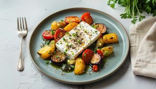 Feta coapta cu legume de sezon