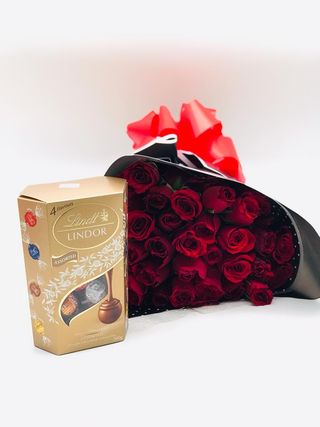 30 Red Roses and Lindt Lindor Bouquet 