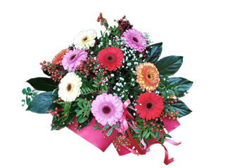 Bukiet średniej wielkości z kolorowych gerberek miniaturek