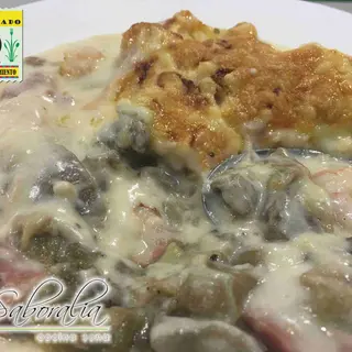Berenjenas a la Crema con Gambas y Jamón