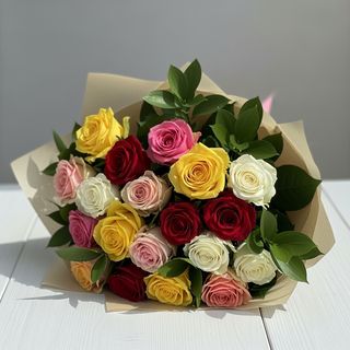 21 Roses Multicolores - Bouquet Arc-en-ciel