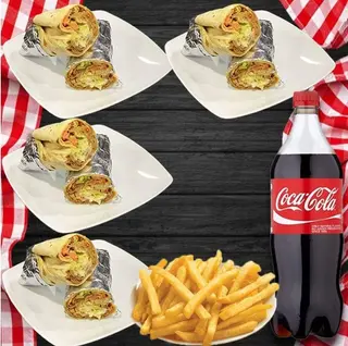 Durums Kebabs (4 Uds.) + Plato De Papas Fritas + Bebida (1.5 Lt.)