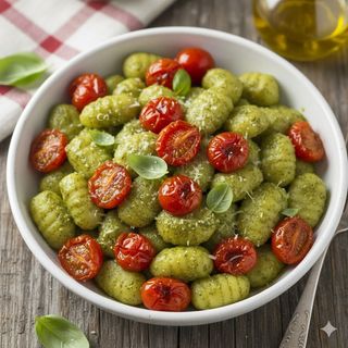 Gnocchi al pesto con pomodorini confit
