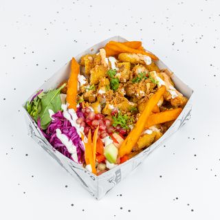 Crispy Chicken Over Sweet Potato