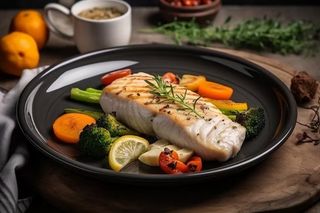 Осетрина на пару с припущенными овощами (250 гр.)