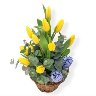 Cos cu lalele galbene si zambile