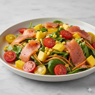 Insalatona con salmone affumicato e mango
