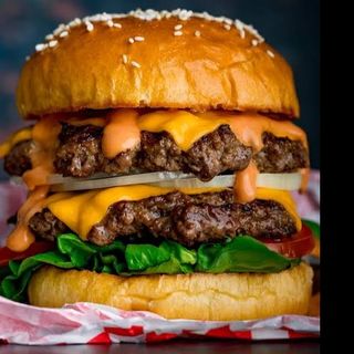 Double chicken cheese burger with fries or soda