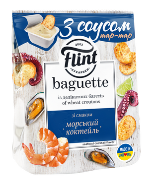 Сухарики пшеничні зі смаком Морський коктель 55г змайонезним соусом 30% жиру "Тартар"15г