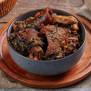 Black Amala with Efo Riro and Pomo