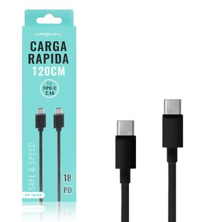 Cable de Carga Rápida APOKIN Tipo C a Tipo C 2.4A 1.2m - Negro