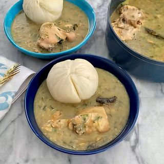 Pounded Yam with Preferred Soup and Croaker Fish