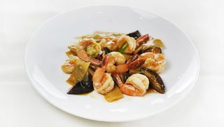 603. Gamberi con funghi e bambù