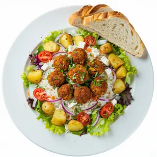 Plato Bosforos con arroz, patatas y ensalada