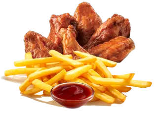 Alitas de Pollo, Patatas y Salsa