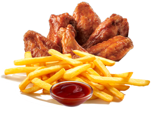 Alitas de Pollo, Patatas y Salsa