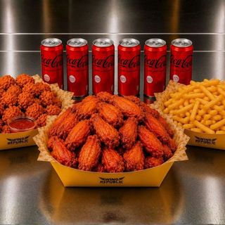 Wings party for 6: 40 alette + 30 nuggets + 4 patatine fritte + 6 bibite