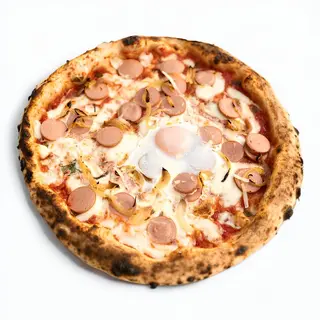 Pizza Frankfurt Con Huevo Y Cebolla