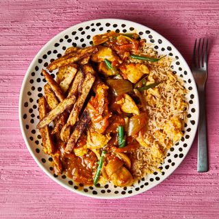 Chicken Korma with rice & fries