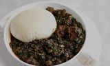 Semo/ Fufu/ Garri with Efo Riro and Goat Meat