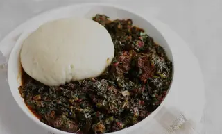 Semo/ Fufu/ Garri with Efo Riro and Goat Meat