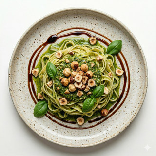 Tagliatelle Al Pesto Di Nocciole E Basilico