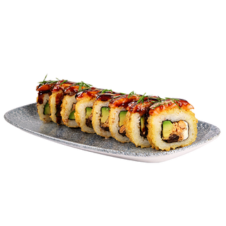 Chrupiące uramaki łosoś teriyaki