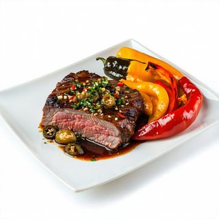 Galta al horno con pimientos