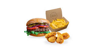 Standard burger, 4 skrzydełka i duże frytki