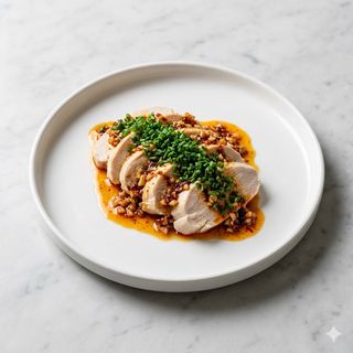 Pollo in salsa d'aglio ed erba cipollina