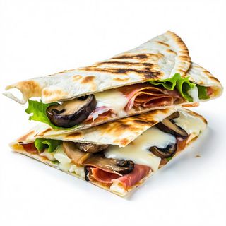 Piadina con bresaola, fontina, funghi e lattuga