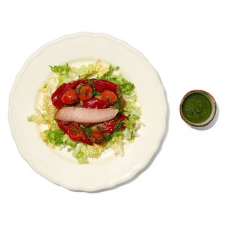 Ensalada de berenjena con pimientos caramelizados