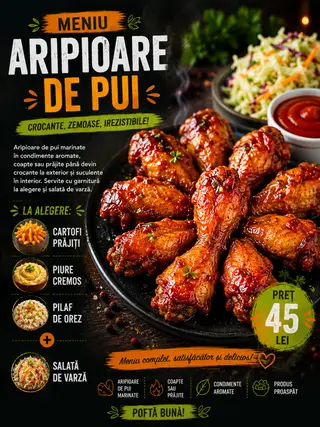 Meniu Aripioare De Pui La Cuptor  400Gr