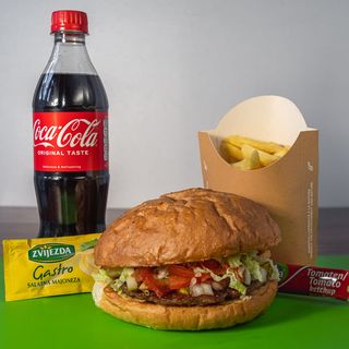 Hamburger + pomfrit + piće po izboru