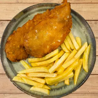Pollo empanado con patatas